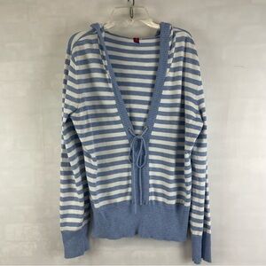 Vintage Gitano Blue &‎ White Striped Cardigan Hoodie Sweater Size Large